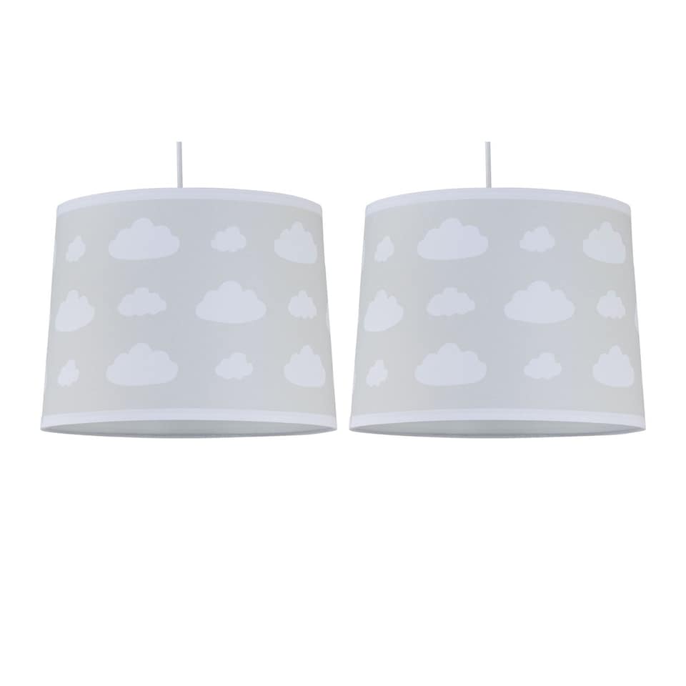 image 1 of Set of 2 Clouds - Light Grey Easy Fit Fabric Pendant Shade | Grey | Large | 1