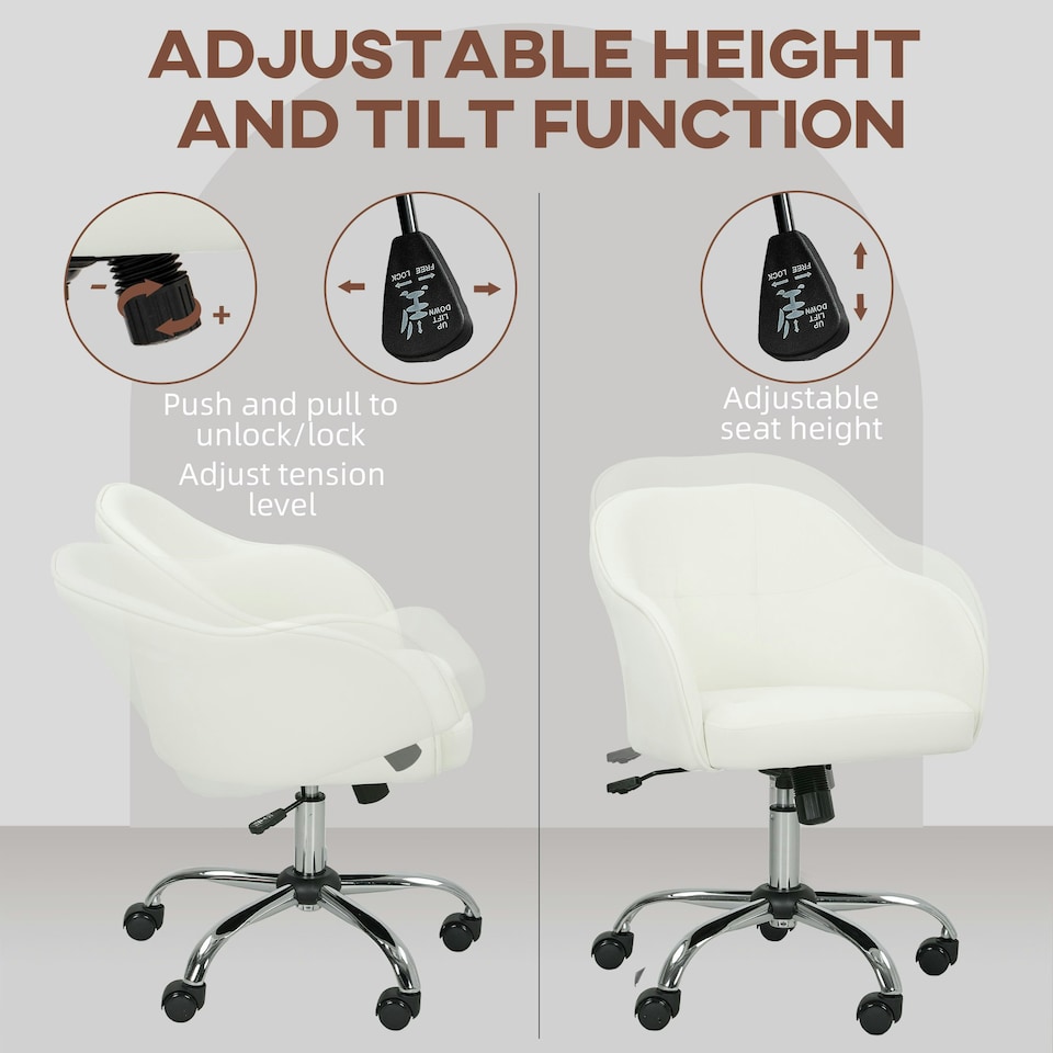 image 1 of HOMCOM Vanity Chair for Desk, with Height Adjustable, Wheels, Cream Cream