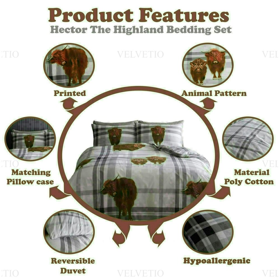 image 1 of Hector The Highland Duvet Cover Set Reversible Polycotton Beddings Multi | Double