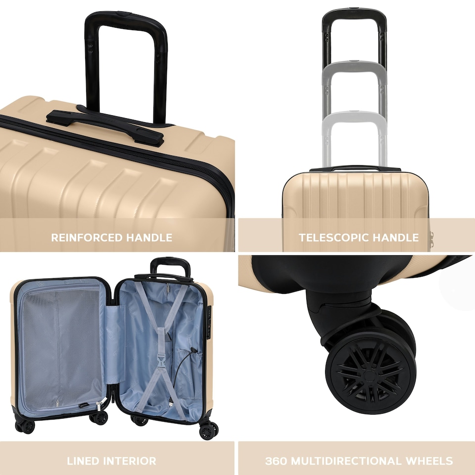 image 1 of Flight Knight Premium Lightweight Suitcase - Built-in Side Lock with USB Port - 8 Spinner Wheels - Hard Shell Carry On Or Check in Luggage 100 Airlines Approved Cream | Champagne | Large