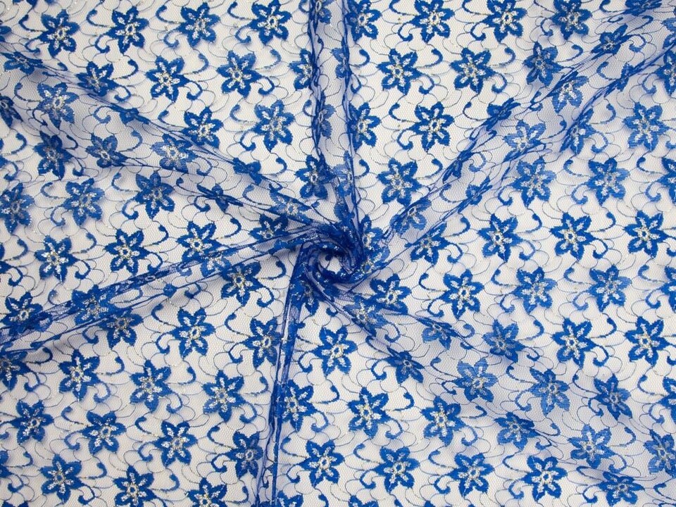 Minerva Royal Blue Deadstock Metallic Lace Dressmaking Fabric per metre - 150cm / 59" Wide