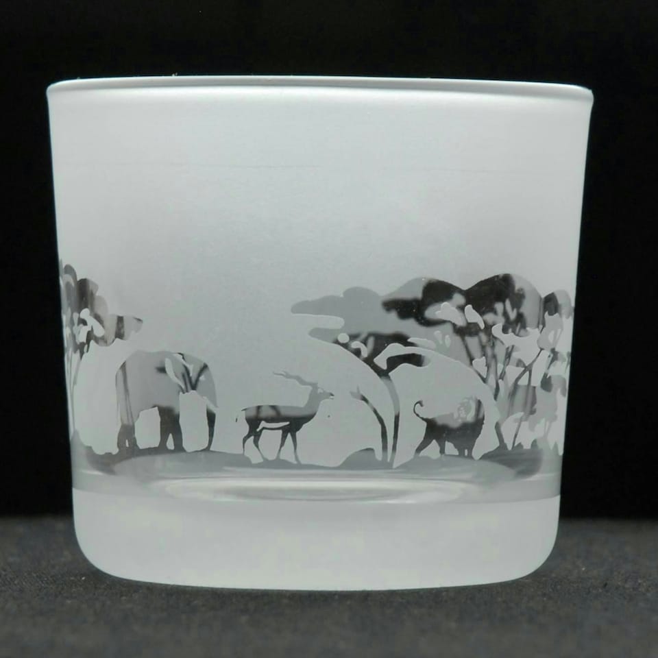 Animo Glass Engraved Votive Tealight Holder Safari