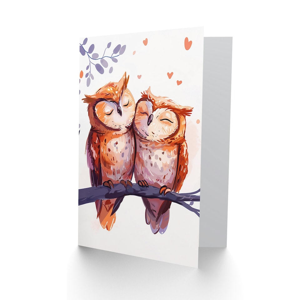 image 1 of Two Cute Horned Birds Love Bright Sweet Arty Birthday Card