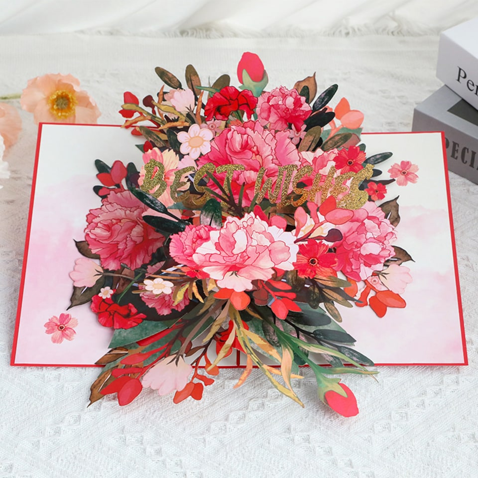 image 1 of Red Carnation Delight 3D Pop Up Greeting Card