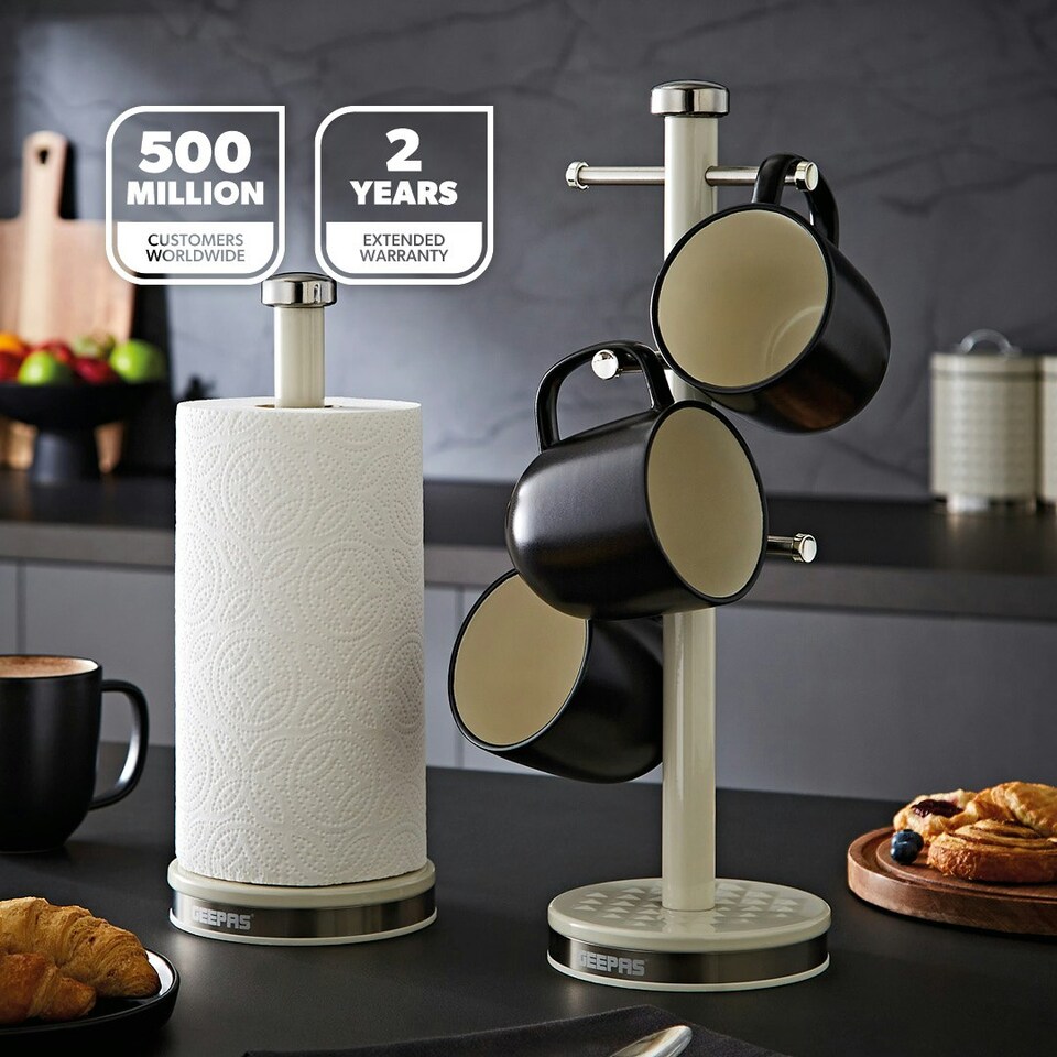 image 1 of GEEPAS Mug Tree and Towel Pole Set | Cream