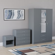 Vida Designs Riano 3 Piece Bedroom Set (1 Drawer Bedside Chest, 4 Drawer Chest, 3 Door 2 Drawer Mirrored Wardrobe), Grey (5)