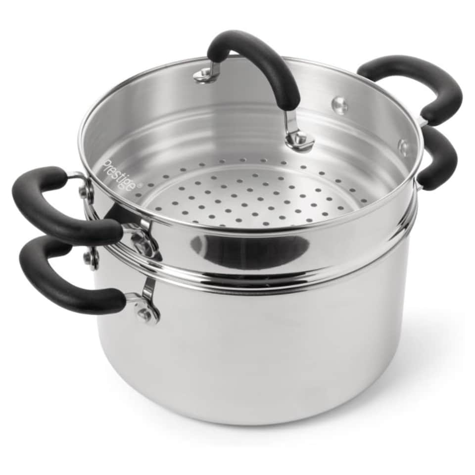 image 1 of Prestige Made to Last Stainless Steel Stock Pot with Food Steamer 24cm - Silver
