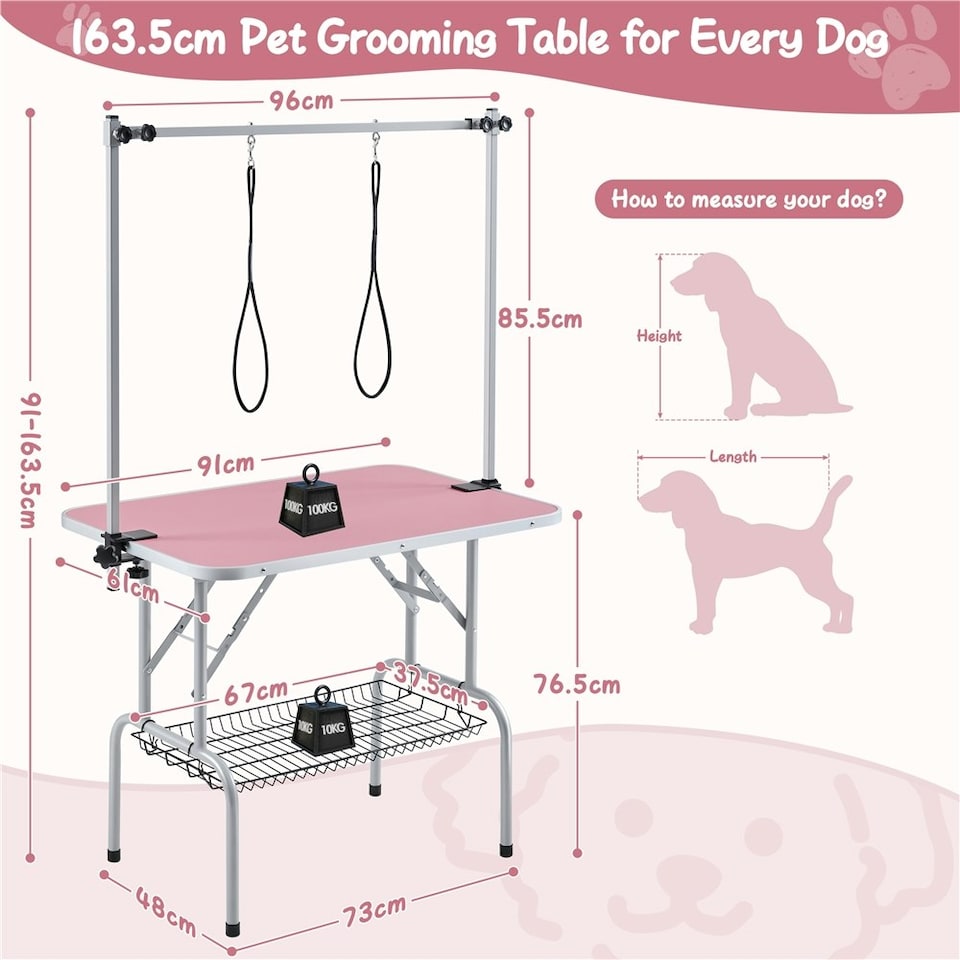 image 1 of Yaheetech 91 cm wide Pet Grooming Table with Loop Noose Pink