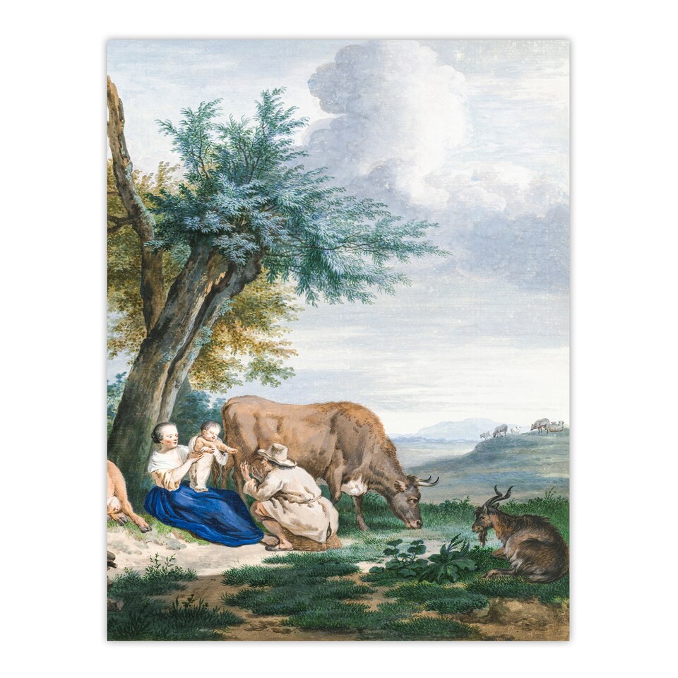 image 1 of Aert Schouman Framed Wall Art Peasant Family in a Landscape with Cattle