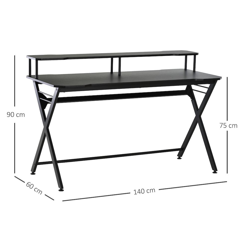 image 1 of HOMCOM Gaming Desk Writing Racing Computer Table Workstation with Headphone Hook Curved Front Adjustable Feet for Home Office Use 140 x 60cm
