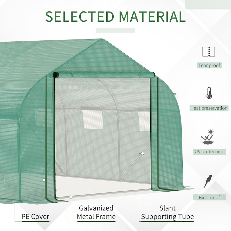 image 1 of Outsunny 3.5 x 3 x 2m Outdoor Tunnel Greenhouse w Roll Up Door 6 Windows Green