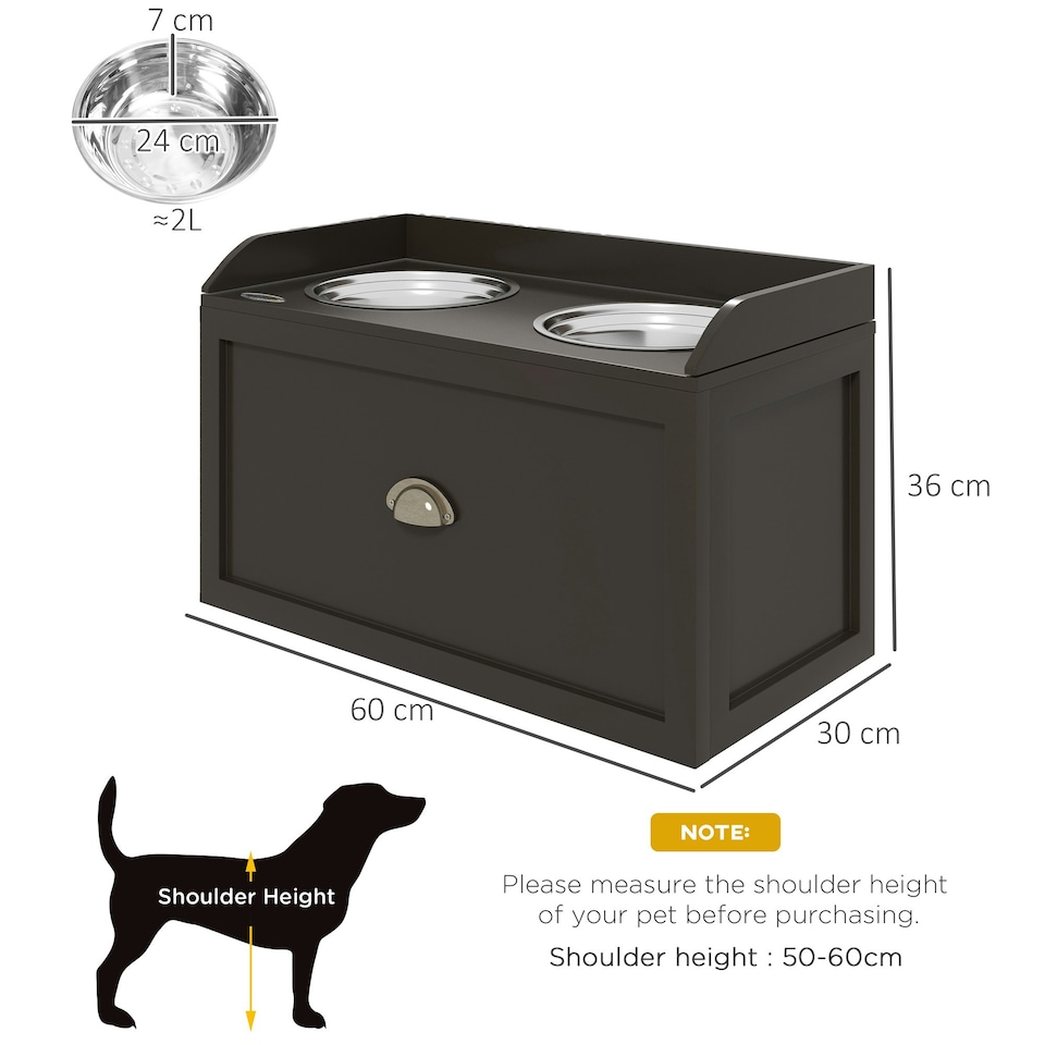 image 1 of PawHut Stainless Steel Raised Dog Bowl w/ 21L Storage Drawer, for Large Dogs