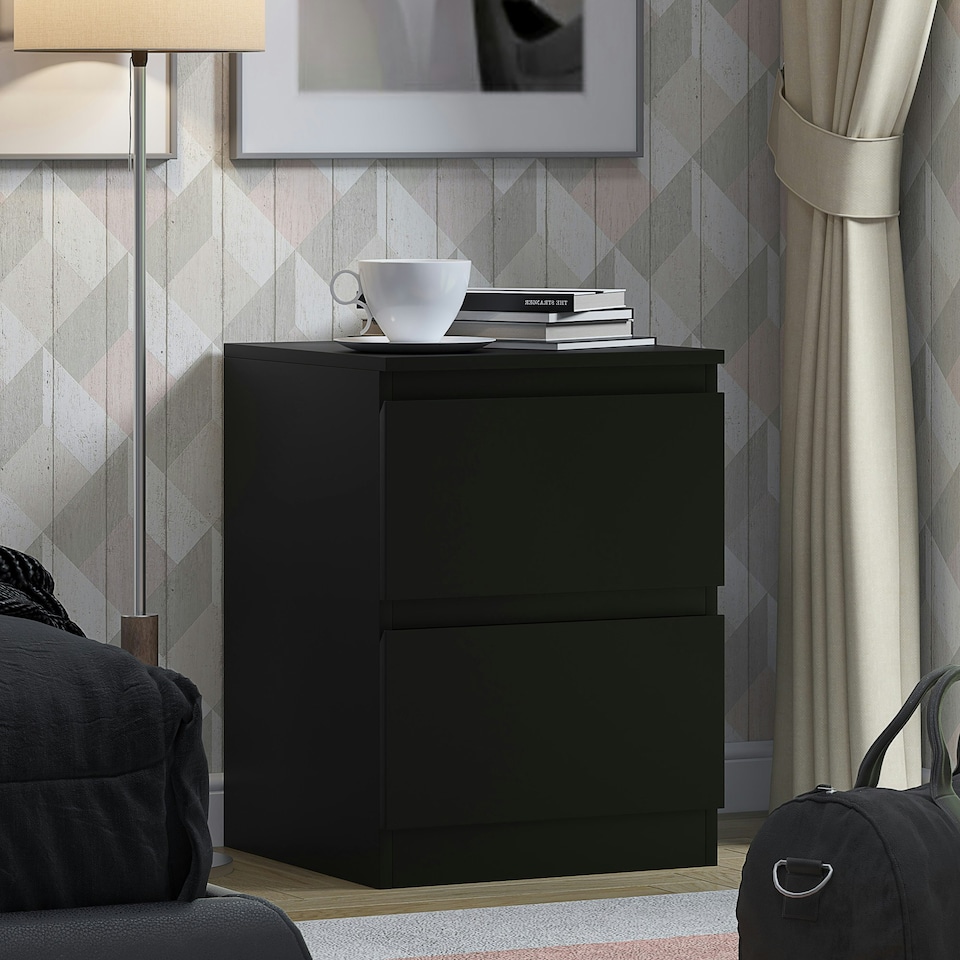 image 1 of FWStyle Stora 2 Drawer Bedside Cabinet - Matt Black