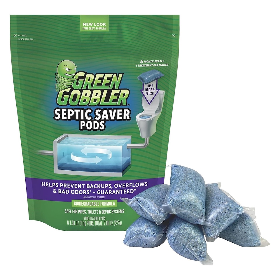 image 1 of Green Gobbler Septic Saver Sewage & Septic Tank Cleaner Bacteria Enzyme Packs 6 Pods (222g)