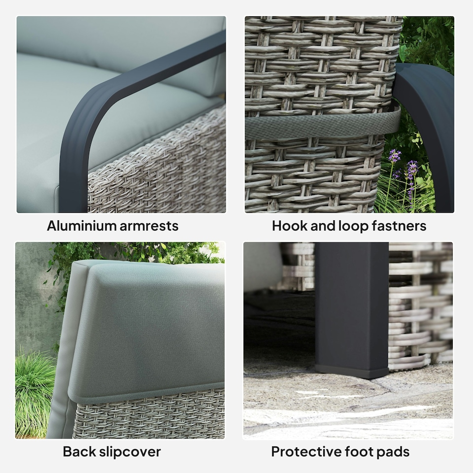 image 1 of Outsunny Rattan Garden Recliner Chair Sun Lounger w/ Side Tray Grey