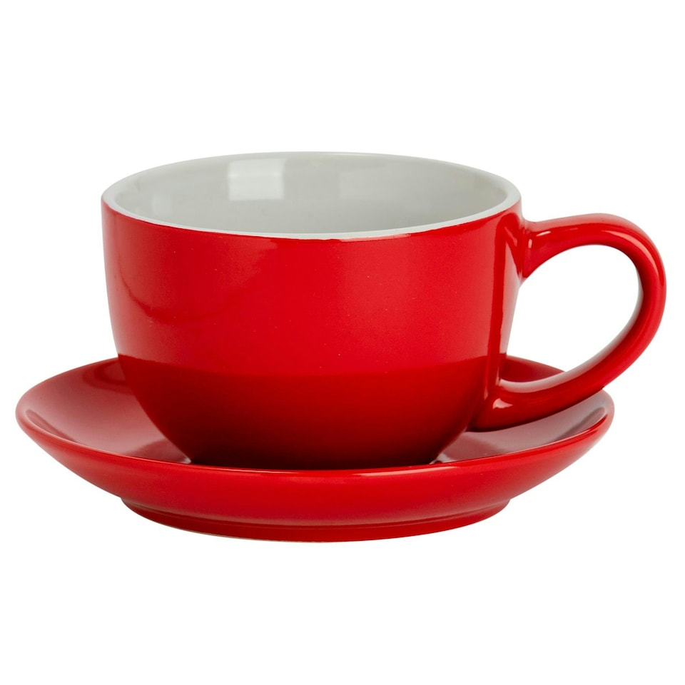 image 1 of Argon Tableware 2pc Coloured Cappuccino Cup & Saucer Set - 250ml - Red - Coffee Cup Latte Cup Drinking Cup