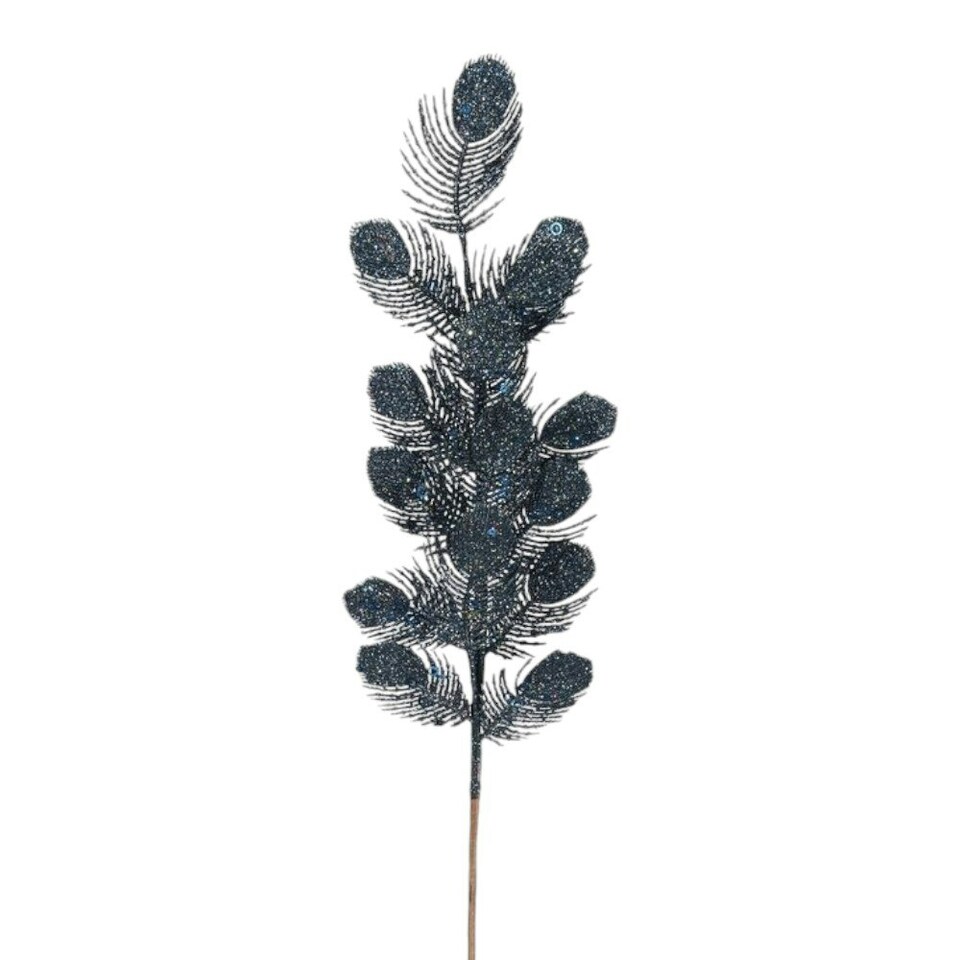 image 1 of Artificial Navy Glitter Feather Spray - H70cm