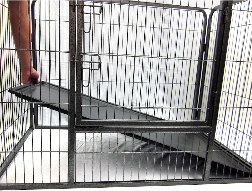 image 1 of Actiaspet Heavy Duty Metal Pet Playpen with Removable Plastic Floor | Whelping Box for Puppy Training (Black, Extra Large, 4)