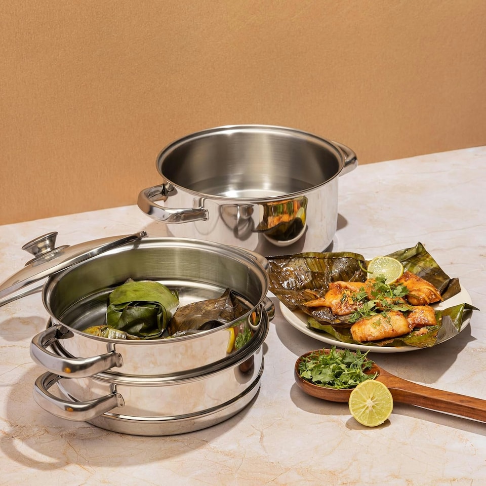 image 1 of Stainless Steel 3-Tier 20cm Steamer Pot