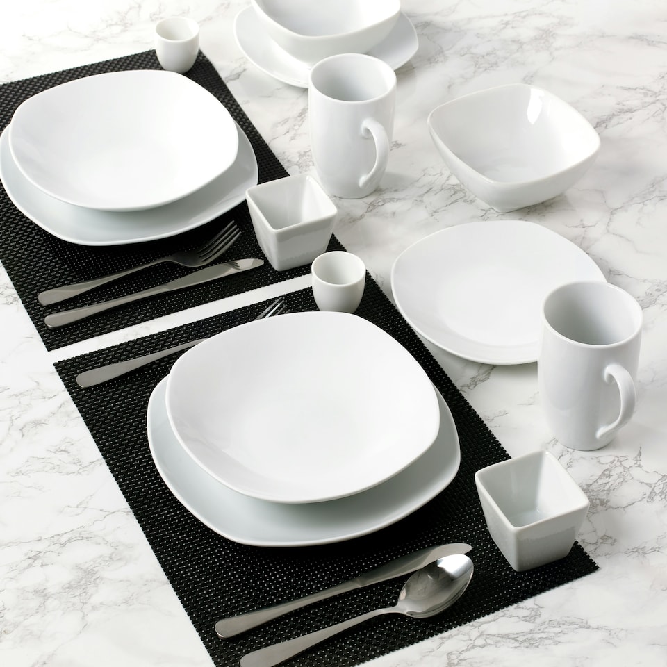 image 1 of 42pc White Porcelain Square Dinner Set