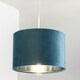 image 2 of CGC NILA Luxury Teal Velvet & Silver Round Pendant Drum Lamp Shade Blue