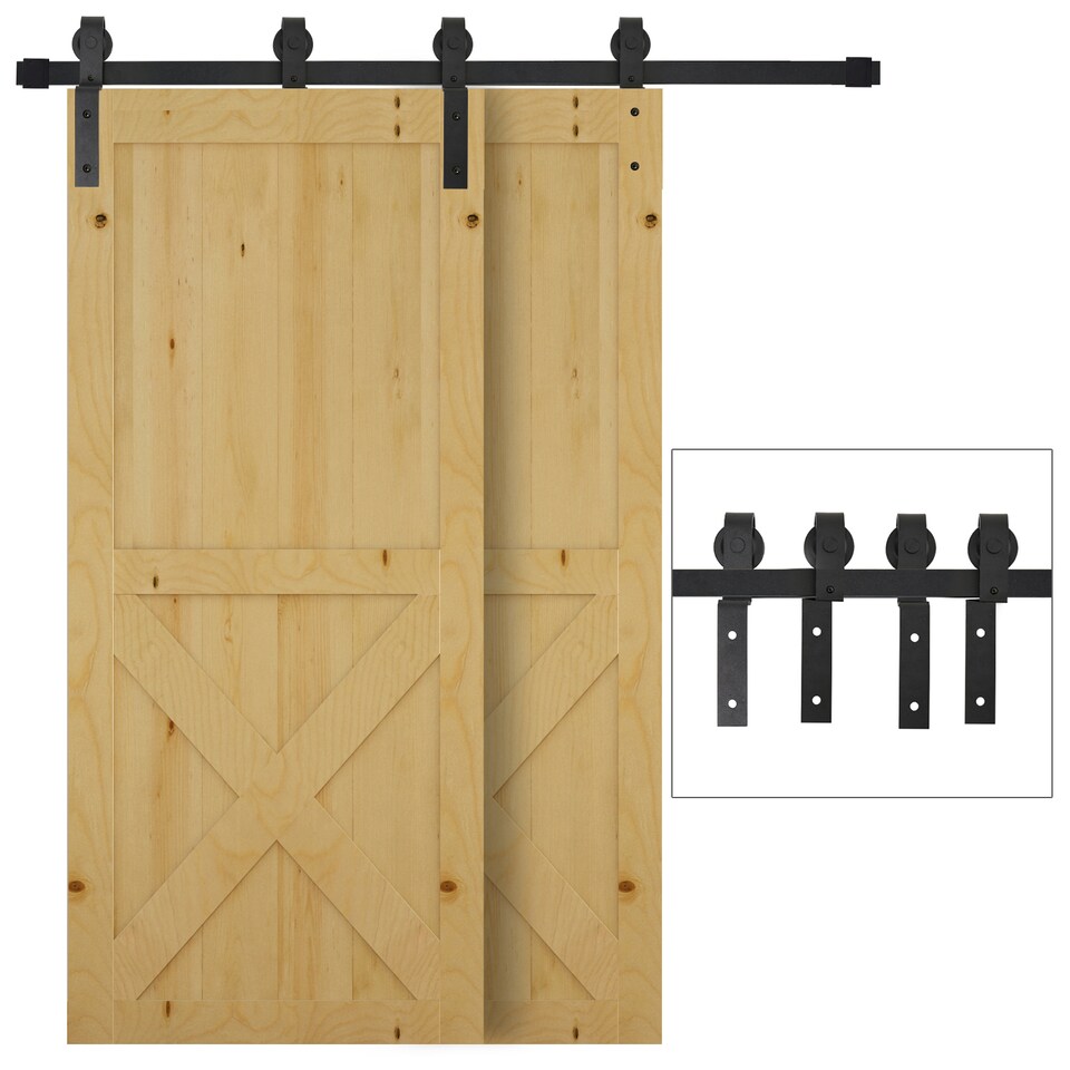 image 1 of HOMCOM 6.6FT/200cm Sliding Barn Door Hardware Track Kit 2 Wood Doors, Black