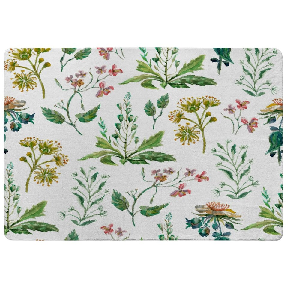 image 1 of Watercolour Leaves & Flowers (Rug) Green | Medium: 80x150cm