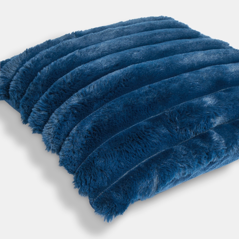 image 1 of OHS 2 Pack Jumbo Soft Faux Fur Ribbed Decorative Square Cushion Covers | Blue | Navy