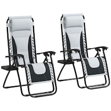 Outsunny 2 Pcs Zero Gravity Lounger Folding Recliner Chair Cup Holder Grey