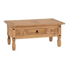 Corona 1 Drawer Coffee Table - L61 x W100 x H45 cm - Distressed Waxed Pine Brown