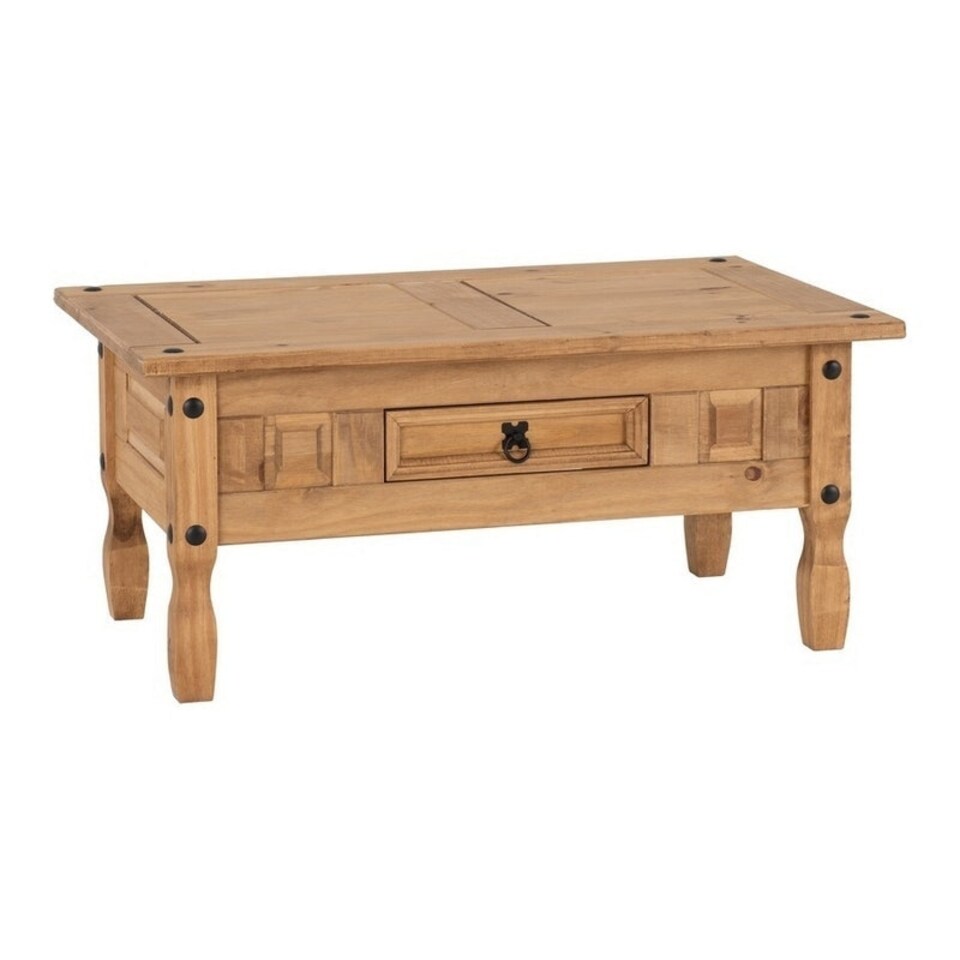 image 1 of Corona 1 Drawer Coffee Table - L61 x W100 x H45 cm - Distressed Waxed Pine Brown