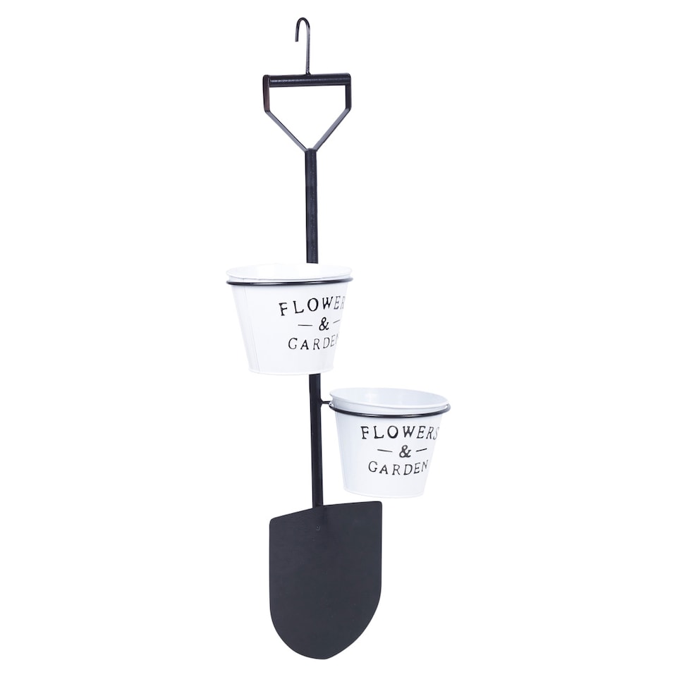 image 1 of Black Flower & Plant Pot Hanging Stand with Hooks | Black | Spade | 1