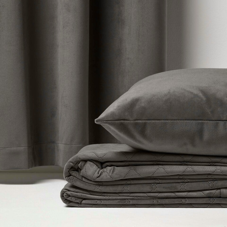 image 1 of Homescapes Diamond Quilted Grey Velvet Bed Throw Grey