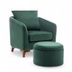 image 1 of Velvet Bottle Green Angela Accent Tub Chair with Ottoman