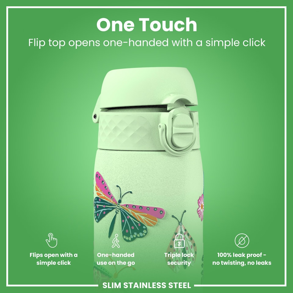 image 1 of Leak Proof Slim Water Bottle, Stainless Steel, 600ml (20oz)