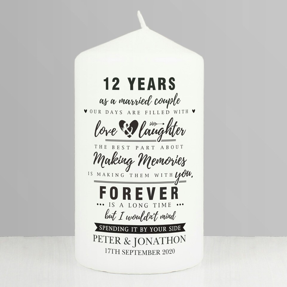 image 1 of Personalised Typography Anniversary Pillar Candle White