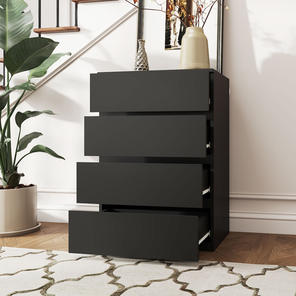 image 1 of HOMCOM Chest of Drawers, 4 Drawers Storage Cabinet Floor Tower Cupboard for Bedroom Living Room, Black