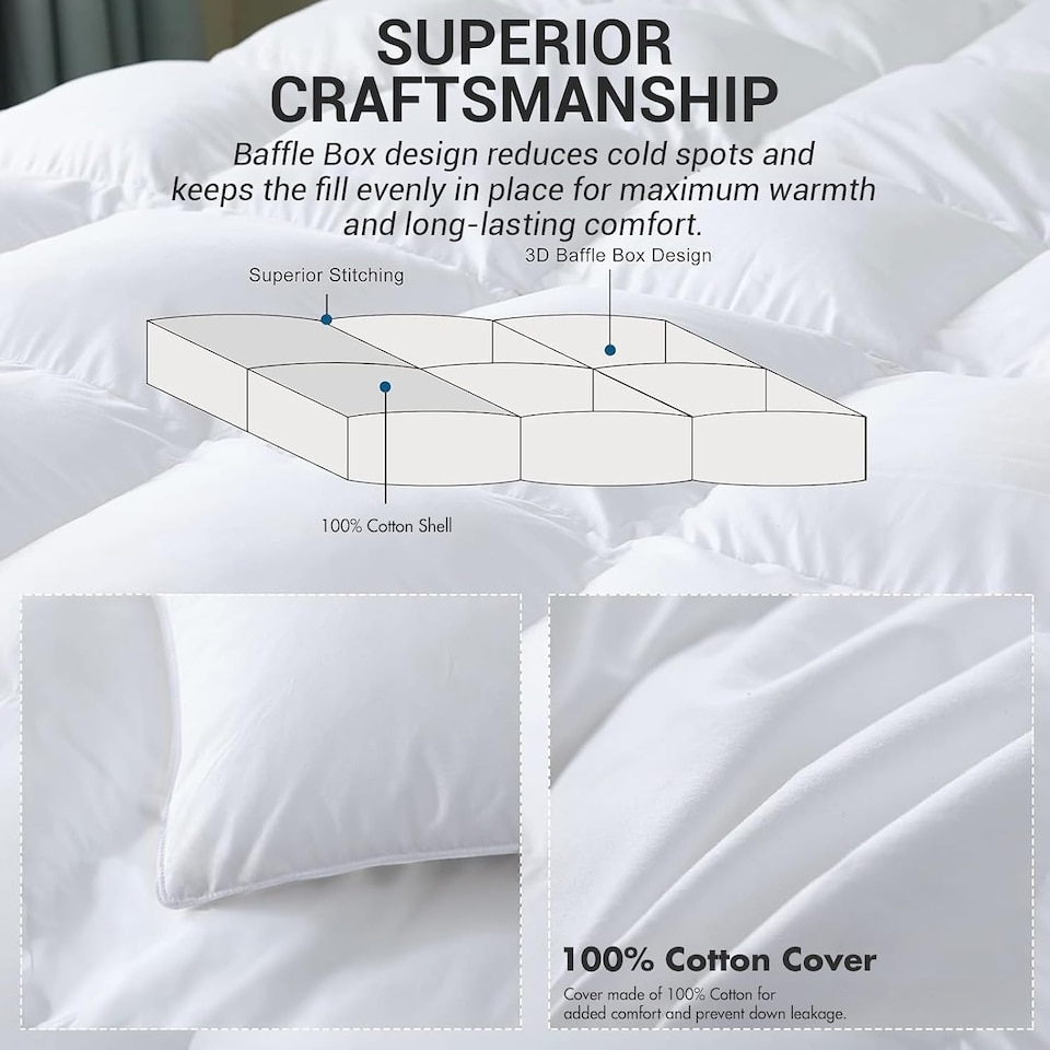 image 1 of Duck Feather & Down Duvet | Warm Winter Quilt | 100% Cotton Cover | Hypoallergenic | Machine Washable | Ideal for Cold Nights 10.5 Tog | King