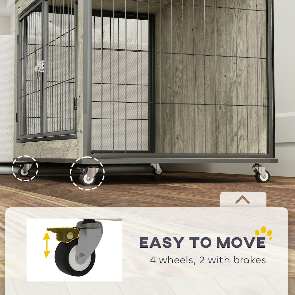image 1 of PawHut Dog Crate Furniture on Wheels, for Medium Dogs