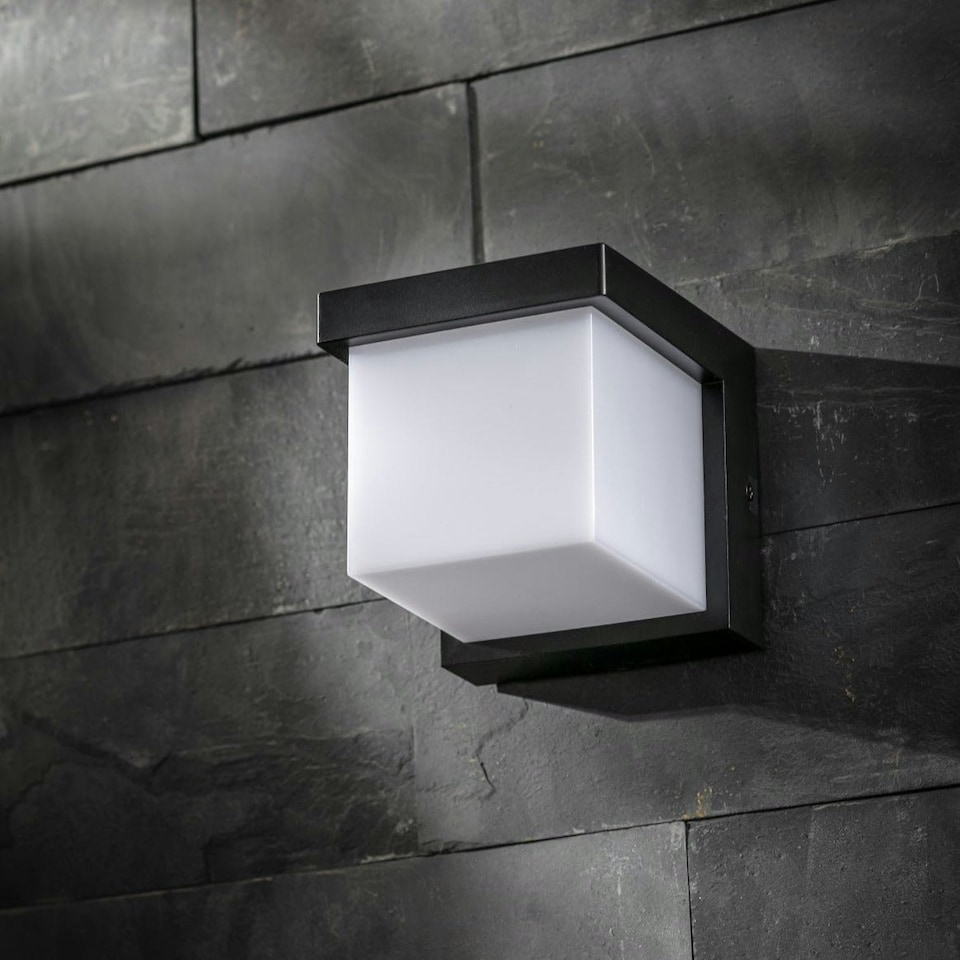 image 1 of CGC ADDISON Black Cube LED Outdoor Wall Light 4000k Natural White Integrated LED IP65 Black