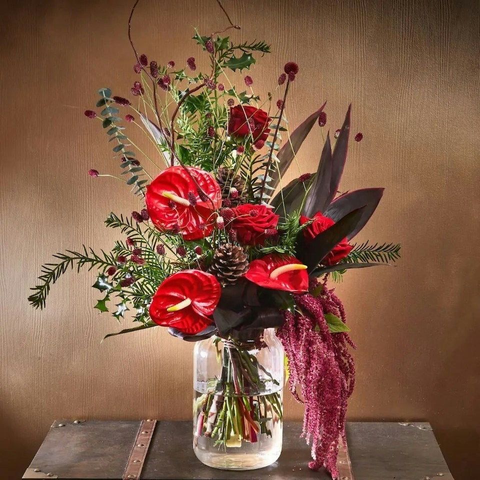 image 1 of Clear Glass Grooved Flower Vase - H22cm