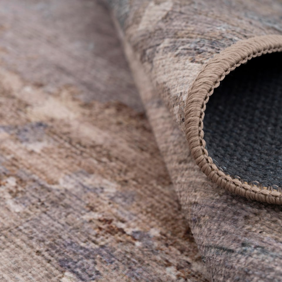 image 1 of Abstract Design Cotton Chenille Rug Grey Beige Machine Washable 160cm x 230cm