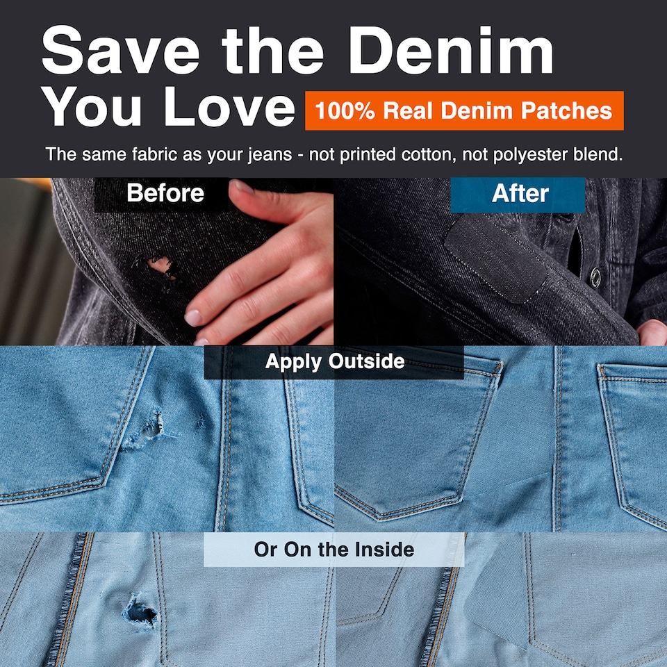 image 1 of Iron-On Denim Repair Patches for Jeans (10 Pack) - 100% Cotton Heavy Duty, Wash-Proof