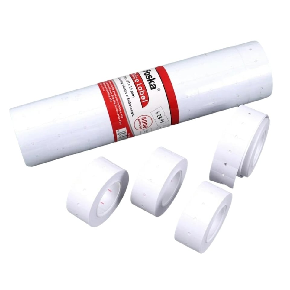 image 1 of Pack of 10 Foska Self Adhesive White Blank Price Label Rolls (5000 Tickets)