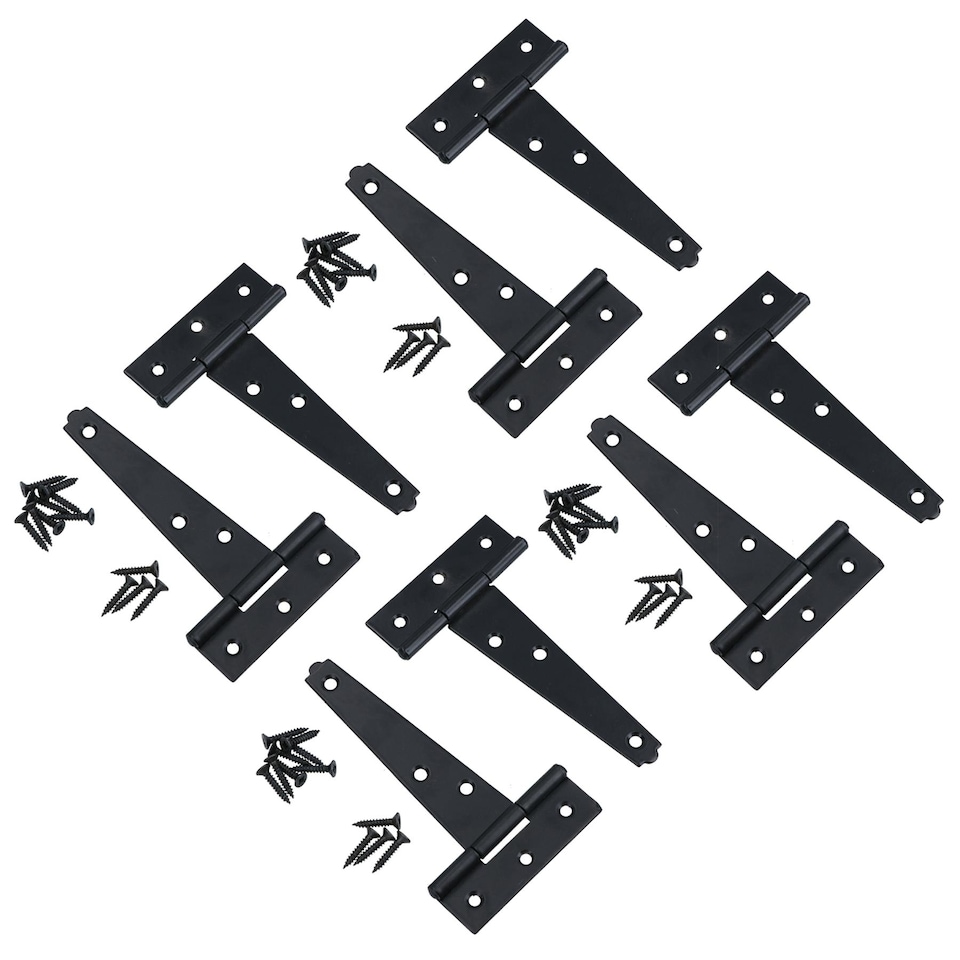 image 1 of 4in / 102mm Heavy Duty T Tee Hinges For Shed + Garden Gates Black Finish 8pc