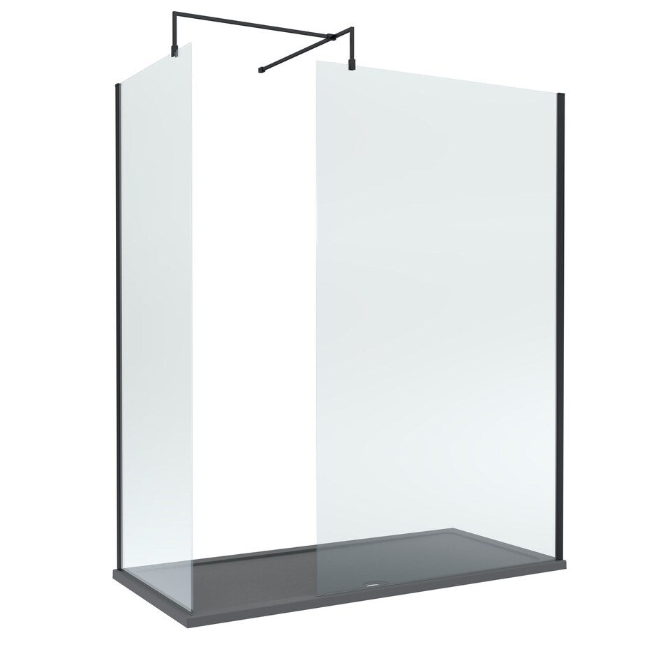 Balterley Glass Walk In Wetroom Screens with Profile and Shower Tray | Black | Matt Black