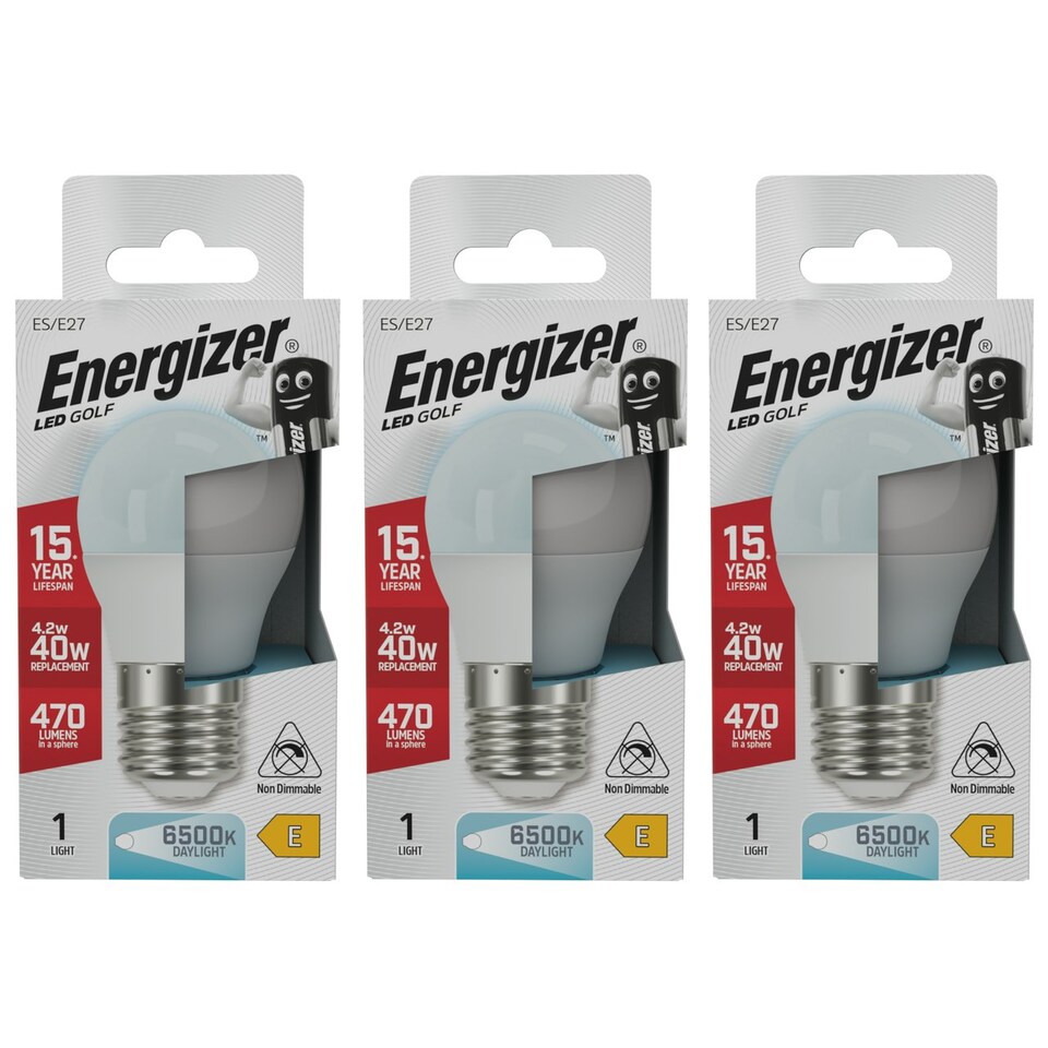 image 1 of Energizer LED Golf Ball E27 470lm 4.2W 6500K (Daylight) Light Bulb - Pack of 3