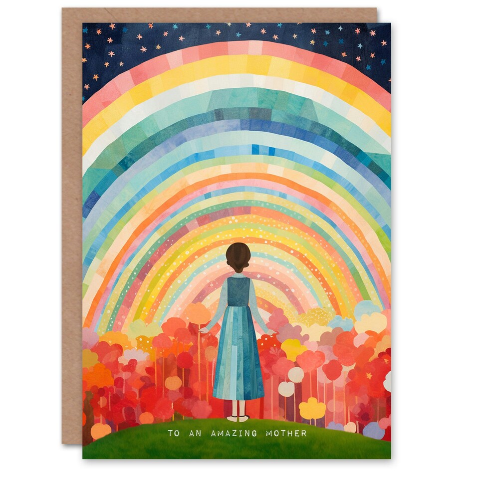 image 1 of Mothers Day Card Rainbow Magic Woman Stars Flowers Mum Card