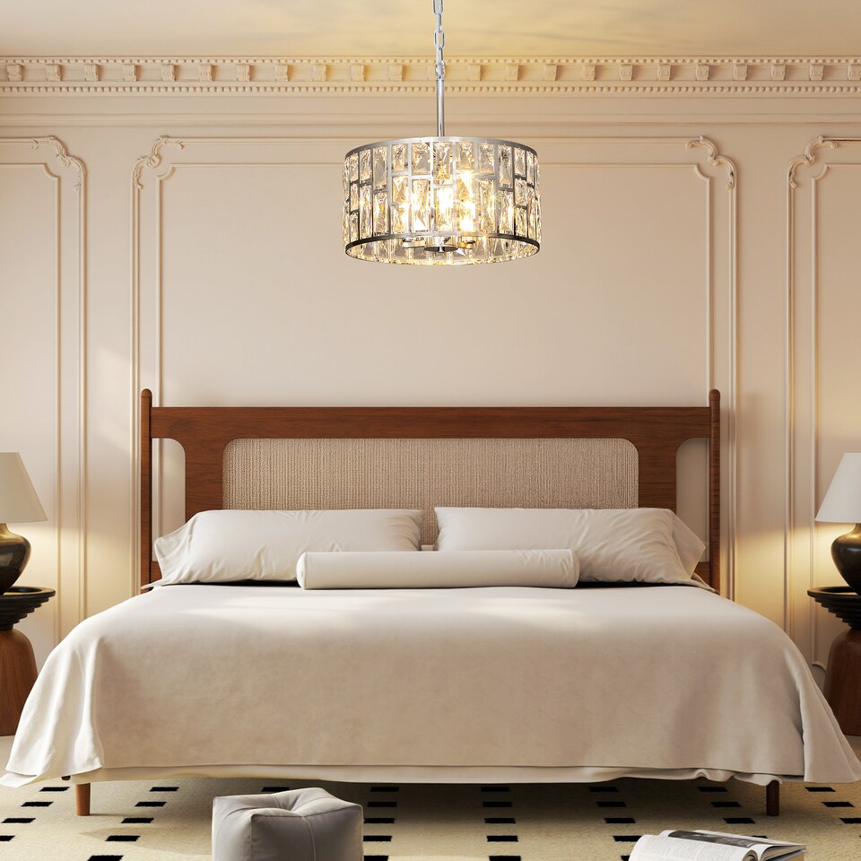 image 1 of HOMCOM Flush Mount Ceiling Light, 3-Light Crystal Chandelier for Living Room | Silver