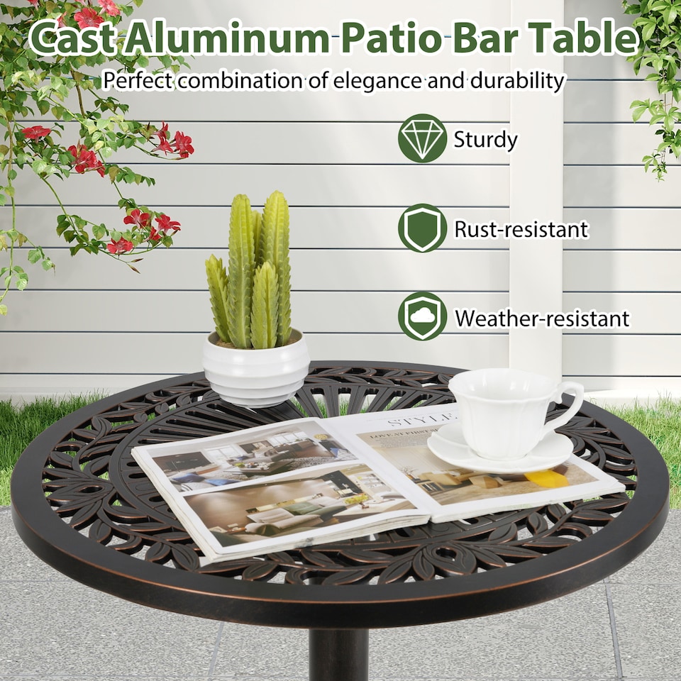 image 1 of COSTWAY 61cm Patio Round Bar Table High Top Table | Brown